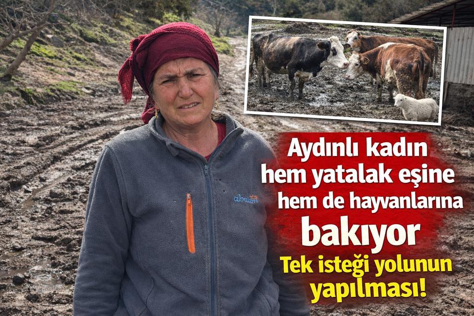 Çine'de yol çilesi: Hem yatalak eşine hem de hayvanlarına bakıyor